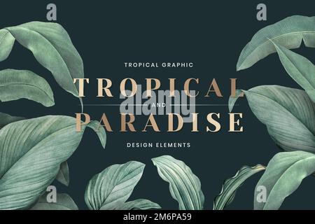 Paradis tropical dessiné à la main sur fond vert foncé Illustration de Vecteur