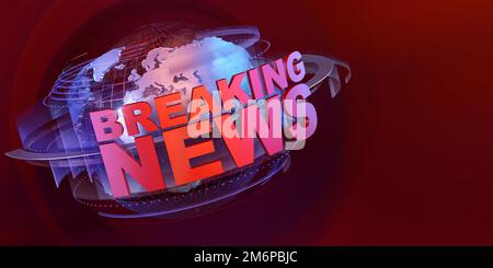 Dernières nouvelles en direct sur la carte du monde globe fond illustration concept. Infographie sur l'économiseur d'écran tv avec Breaking N Banque D'Images