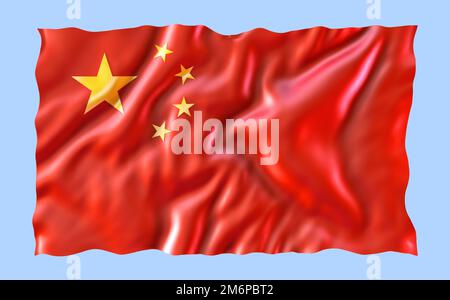 Drapeau national officiel de la Chine, agitant dans le vent. 3D illustration du drapeau rouge de la République populaire de Chine, texture satinée en soie, isolé sur les abstraits Banque D'Images