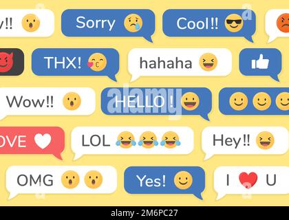 Les médias sociaux emoji dans les bulles de la parole ont imprimé le vecteur d'arrière-plan Illustration de Vecteur