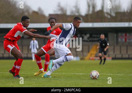 Jovan Malcolm de West Bromwich Albion en action pendant le match de coupe de Premier League West Bromwich Albion vs Middlesbrough U23 à Keys Park, Hednesford, Royaume-Uni, 5th janvier 2023 (photo de Gareth Evans/News Images) à Hednesford, Royaume-Uni, le 1/5/2023. (Photo de Gareth Evans/News Images/Sipa USA) Banque D'Images