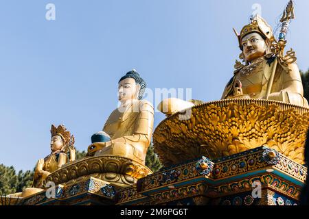 Statues d'or dans le parc de Bouddha Katmandou Népal Banque D'Images