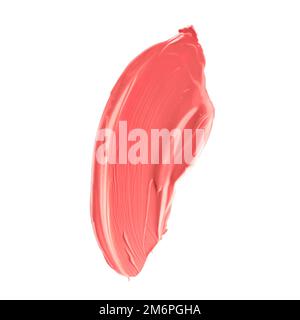 Nuance de beauté corail pastel, soin de la peau et maquillage, échantillon de produit cosmétique texture isolée sur fond blanc, maculage, cr Banque D'Images