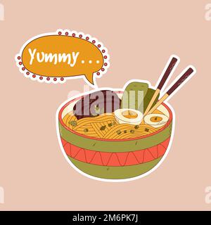 Cuisine japonaise traditionnelle. Autocollant asiatique Ramen. Illistration vectorielle. Illustration de Vecteur