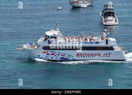 Le bateau à fond de verre Britannia, qui opère à Palma Nova et Magaluf, Majorque, Espagne Banque D'Images