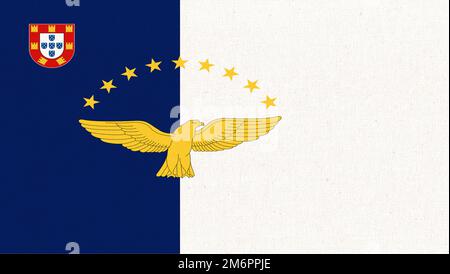 Drapeau des Açores. Drapeau de la région autonome des Açores. Drapeau national des Açores sur la surface du tissu Banque D'Images