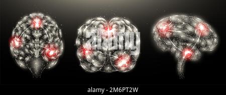 Illustration polygonale de la maladie inflammatoire du cerveau humain sur fond sombre. Cerveau avec inflammation. conception basse en polyéthylène. Disea Banque D'Images