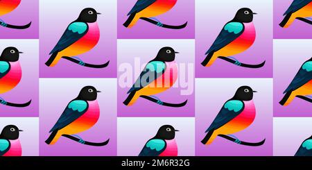 Oiseaux de bande dessinée colorés, dessinés à la main, motif vectoriel sans couture Illustration de Vecteur