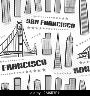 Vector San Francisco Seamless Pattern, répétition de l'arrière-plan avec illustration de la célèbre ville américaine sur fond blanc pour papier d'emballage, li Illustration de Vecteur