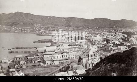 Photographie vintage du 19th siècle : vue de Wellington, Nouvelle-Zélande Banque D'Images
