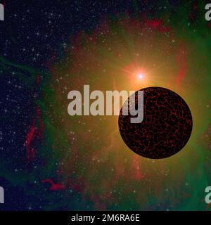 Planète fissurée en orbite dans l'espace interstellaire - 3D illustration rendue. Banque D'Images