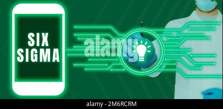 Légende de texte présentant six Sigma. Techniques de gestion de concept Internet pour améliorer les processus d'affaires Banque D'Images