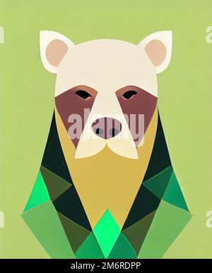 Portrait de l'ours avec illustration plate de style art bas. Illustration stylisée d'un portrait d'ours plat. Illustration numérique basée sur le rendu Banque D'Images