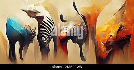 Les chiffres surréalistes d'un animal africain. Illustration de peinture associative .gImitation. Illustration numérique basée sur rend Banque D'Images