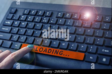 Affiche chargement. L'approche commerciale prend du temps pour télécharger et afficher le contenu d'une page Web Banque D'Images