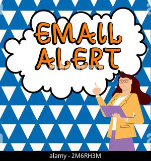 Alerte par e-mail d'affichage conceptuel. E-mails photo conceptuels générés automatiquement et envoyés aux destinataires désignés Banque D'Images