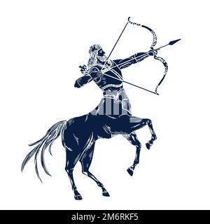 Esquisse du zodiaque astrologique Sagittaire Archer. Emblème élégant d'astrologie, contour de symbole, contour pour logo mystique, imprimé de calendrier. Vecteur d'horoscope Illustration de Vecteur