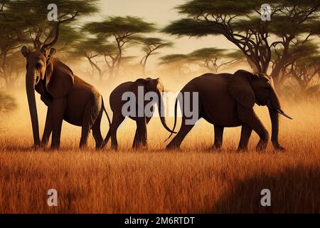 Trois éléphants en safari africain