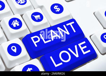 Exposition conceptuelle Plant Love. Mot pour un symbole de l'amour émotionnel, le soin et le soutien montré aux autres Banque D'Images