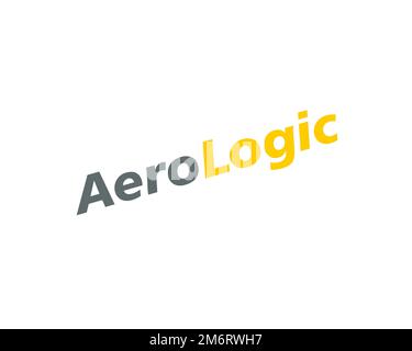 AeroLogic, logo pivoté, fond blanc Banque D'Images