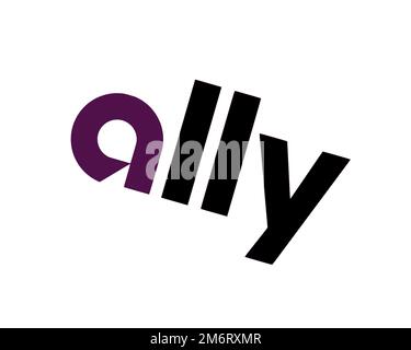 Ally Financial, logo pivoté, fond blanc B Banque D'Images