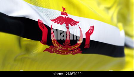 Vue rapprochée du drapeau national du Brunei qui agite dans le vent Banque D'Images