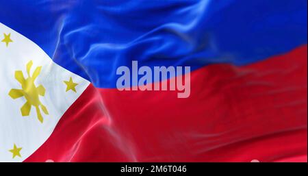 Vue rapprochée du drapeau national des Philippines qui agite dans le vent Banque D'Images