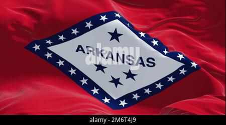 Vue rapprochée du drapeau de l'état de l'Arkansas qui agite dans le vent Banque D'Images