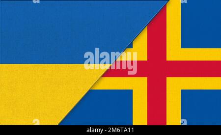 Drapeau de l'Ukraine et des Açores - 3D illustration. Deux drapeaux ensemble Banque D'Images