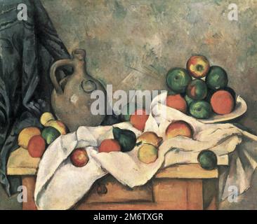 Still Life, Drapery, Pitcher et fruit Bowl peint par l'impressionniste français Paul Cézanne en 1893 Banque D'Images