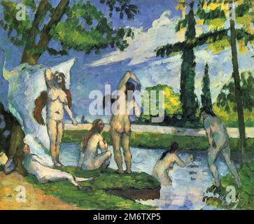 Les grandes Baigneuses (les baigneurs) peint par l'impressionniste français Paul Cézanne en 1874 Banque D'Images
