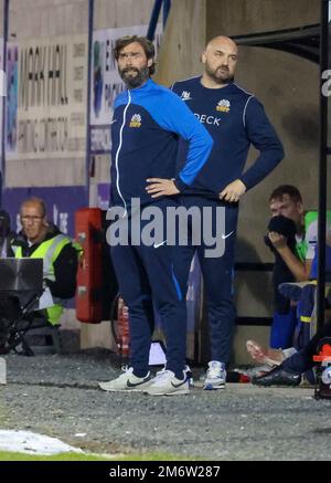 Mournview Park, Lurgan, Comté d'Armagh, Irlande du Nord, Royaume-Uni. 30 août 2022. Danske Bank Premiership – Glenavon c. Newry City. Irish League Manager, Glenavon Manager Gary Hamilton. Banque D'Images