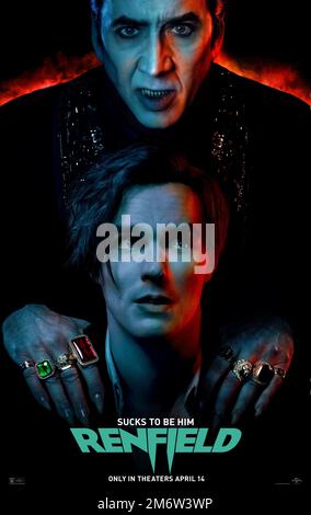 DATE DE SORTIE: 14 avril 2023. TITRE : Renfield. STUDIO: Universal Pictures. DIRECTEUR: Chris McKay. PARCELLE: Le henchman de Dracula et détenu à l'asile lunatique. AVEC: NICOLAS CAGE comme Dracula, NICHOLAS HOULT comme Renfield. (Image de crédit : © Universal Pictures/Entertainment Pictures) Banque D'Images