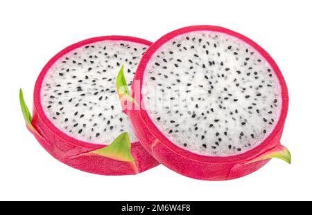 Morceaux de fruits Dragon, tranches de pitaya isolées sur fond blanc Banque D'Images