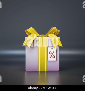 Boîte cadeau avec étiquette de prix en pourcentage Banque D'Images