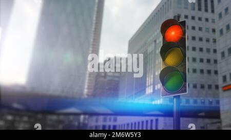 Le feu rouge s'allume en ville Banque D'Images