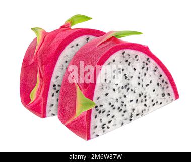 Morceaux de fruits Dragon, tranches de pitaya isolées sur fond blanc Banque D'Images