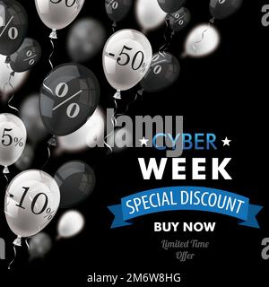 Cyber week Black White Balloons percents couverture Banque D'Images