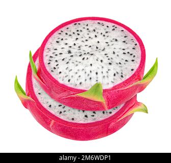 Morceaux de fruits Dragon, tranches de pitaya isolées sur fond blanc Banque D'Images