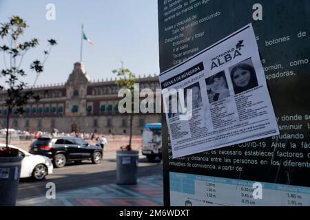 Mexico, Mexique. 5th janvier 2023. La famille et les amis d'Irma Paola Vargas Montoya, Daniela Marquez Pichardo, Viviana Marquez Pichardo et José Gutierrez Montoya, disparus depuis 25 décembre dans l'État de Zacatecas, exigent que les gouvernements de Zacatecas, Jalisco et Mexique les trouvent vivants lors d'une manifestation à Mexico. Sur 5 janvier 2023 à Mexico, Mexique (image de crédit : © Luis Barron/eyepix via ZUMA Press Wire) Banque D'Images