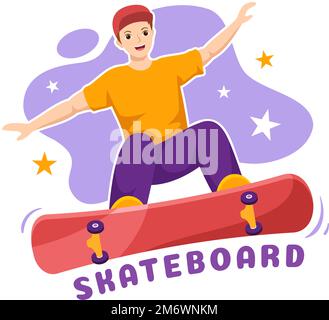 Skateboard Illustration avec des skateboarders Jump utilisation de la planche sur Springboard dans Skatepark dans Extreme Sport Flat style dessin dessin animé à la main modèles Illustration de Vecteur