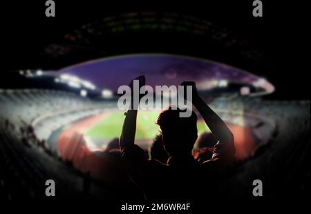 Des fans de football ou de football à un match dans un stade Banque D'Images