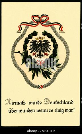 Europa, Allemagne, Berlin, 1. Weltkrieg, propagande, patriotische Postkarte mit dem texte : ' Niemals wurde Deutschland überwunden wenn es einig war ! ' Mit Lorbeerkranz, versendet 10. 08. 1916. Rechte werden nicht vertreten . / Europe, Allemagne, Berlin, WW I , propagande, Carte postale patriotique avec le texte : ' l'Allemagne n'a jamais été surmontée, si elle a été acceptée ! ' avec couronne de laurier, envoyée en 10. 08. 1916 , il n'y a pas de droits. Banque D'Images