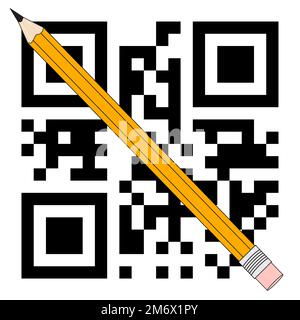 Code QR et crayon Banque D'Images