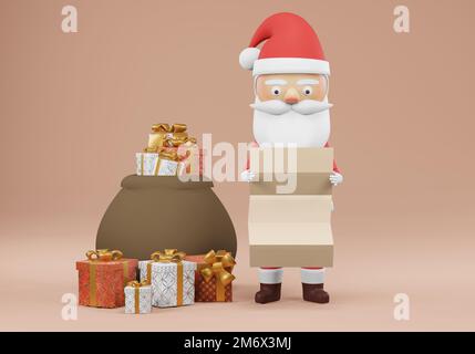 3D rendre , bonne année et carte de joyeux Noël. , Liste de contrôle du Père Noël Banque D'Images