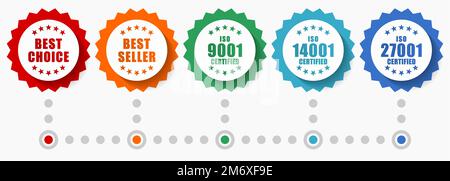 Meilleur choix, meilleures icônes de vente et de vecteur iso, collection de badges Web de conception plate, modèle d'infographie d'entreprise Illustration de Vecteur