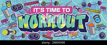 Illustration murale Graffiti Design coloré pour la salle de gym, la motivation, la forme physique, de bonnes vibes urbain thème de l'art de rue. rue ghetto. arrière-plan graffiti Illustration de Vecteur