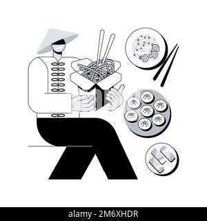 Illustration du vecteur de concept abstrait de la nourriture chinoise. Plats asiatiques à emporter, cuisine chinoise, restaurant à emporter, cuisine dim sum, buffet chinois, ou moderne Illustration de Vecteur