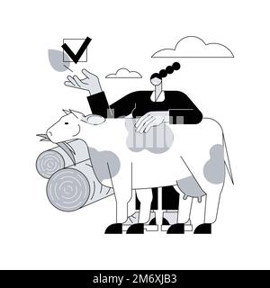 Illustration vectorielle abstraite de concept de bœuf nourri à l'herbe. Bœuf à la fine finition, alimentation de viande riche en nutriments, agriculture écologique, graisses saturées, antioxydants, r Illustration de Vecteur