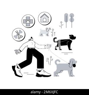 Illustration du vecteur de concept abstrait des services PET. Services de garde d'animaux et d'embarquement, services de soins aux animaux, marche pour chiens, salon de toilettage, garderie et un Illustration de Vecteur